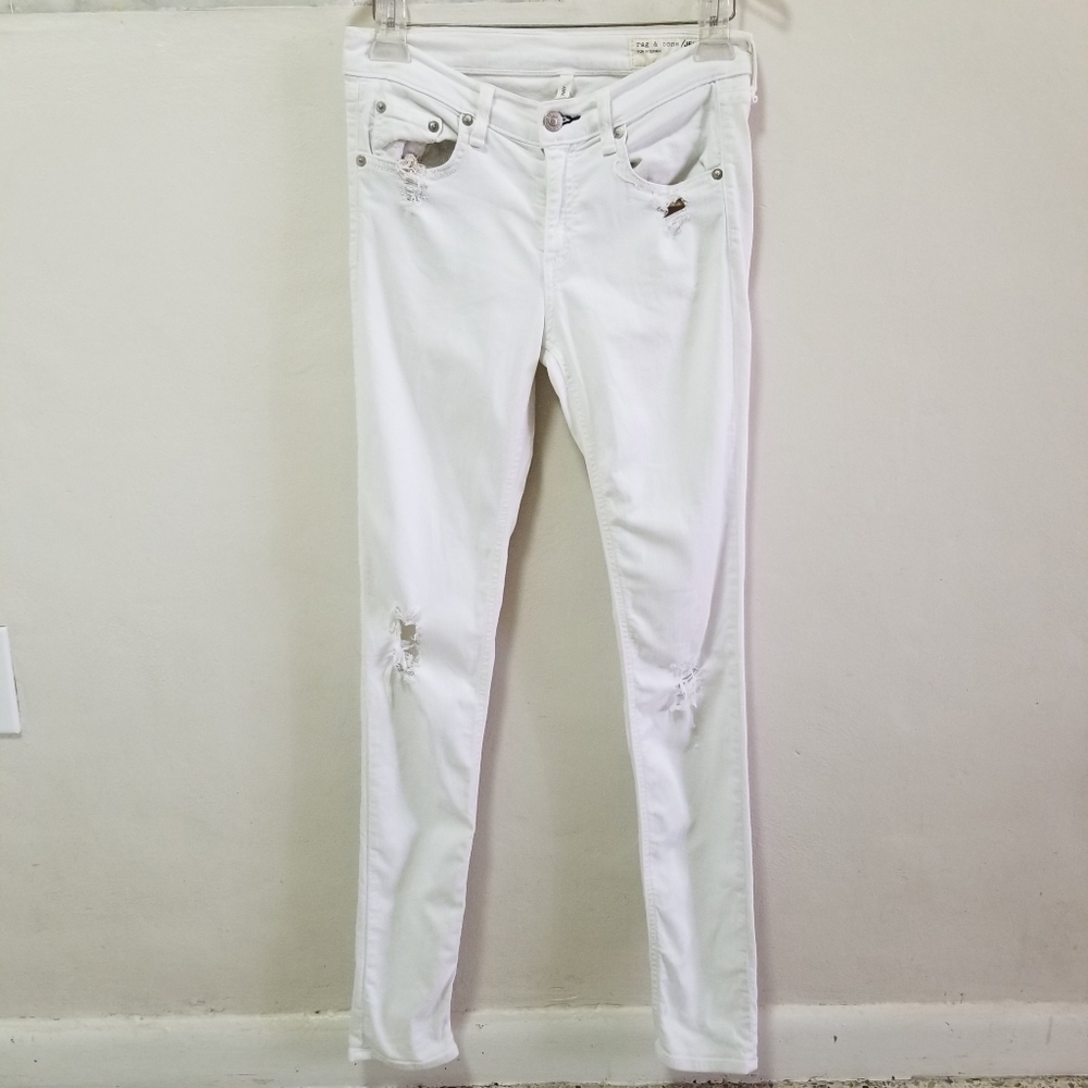 Rag & Bone Women Jeans Skinny White Distressed Stretch Ripped Intermix Sz 26